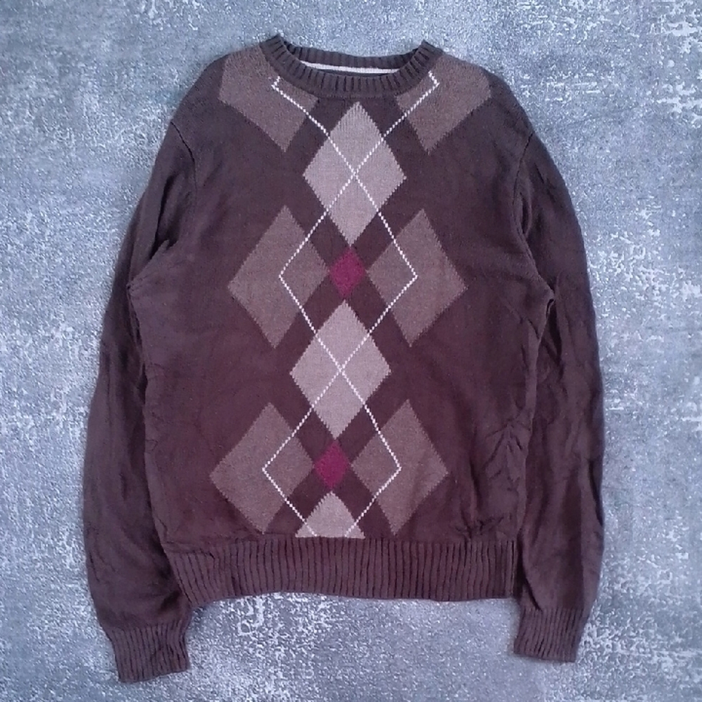 Y2K David Taylor Men's Brown Argyle Sweater